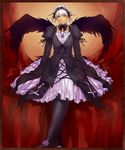  archer bad_id bad_pixiv_id cosplay dark_skin dark_skinned_male dress fate_(series) gothic_lolita grey_eyes hairband highres lolita_fashion male_focus rozen_maiden silver_hair solo suigintou suigintou_(cosplay) washizu0808 white_hair wings 