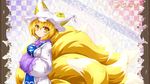  animal_ears blonde_hair foxgirl kazami_karasu multiple_tails short_hair tail touhou yakumo_ran yellow_eyes 