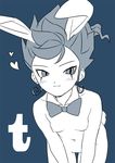  animal_ears bad_id bad_pixiv_id blush breasts bunny_ears bunny_tail genderswap genderswap_(mtf) heart inazuma_eleven_(series) inazuma_eleven_go leaning_forward monochrome navel nipples ouse_(otussger) short_hair simple_background small_breasts solo tail tsurugi_kyousuke 