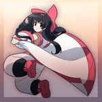  black_hair blush bow detached_sleeves long_hair looking_at_viewer looking_back nakoruru oka_(bananashoe) red_bow samurai_spirits smile solo 