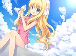  air blonde_hair blue_eyes casual food ice_cream kamio_misuzu long_hair ponytail satou_aoi solo very_long_hair 