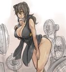  animal_ears bear_ears bear_girl bear_tail black_hair bottomless breasts character_request cleavage dark_skin electric_fan exaxuxer fanning_crotch hand_on_thigh hot kuu-chan_(exaxuxer) large_breasts long_hair no_panties off_shoulder original panda_ears sketch solo sweat tail yellow_eyes 