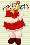  bad_anatomy bad_id bad_pixiv_id blonde_hair breasts double_chin fang fat flandre_scarlet hat large_breasts midriff mob_cap navel nerizou obese red_eyes shoes side_ponytail skirt skirt_set solo touhou wings 