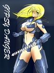  arm_blade blonde_hair blue_eyes breasts character_name gauntlets gipsy_danger highres large_breasts long_hair mecha_musume navel pacific_rim pasties personification replikia shooting_glasses solo underboob weapon 