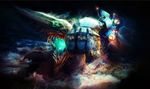  bioluminescence epic fighting giant_monster giant_robot gipsy_danger glowing kaijuu knifehead mecha monster ocean pacific_rim punch punching rain 