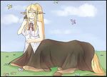  :t animal_ears blonde_hair blush breasts bug butterfly centaur centorea_shianus closed_eyes drawfag eating food happy horse_ears horse_tail ice_cream ice_cream_cone insect large_breasts long_hair monster_girl monster_musume_no_iru_nichijou pointy_ears ponytail sitting skirt tail 