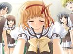  2boys 3girls eyes_closed fuyou_kaede game_cg indoors multiple_boys multiple_girls nishimata_aoi orange_hair school_uniform short_hair shuffle! 