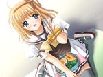  1girl blue_eyes food fuyou_kaede game_cg ribbon short_hair shuffle! 