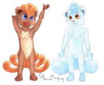 alolan_vulpix anthro barefoot biped blue_eyes blue_fur brown_eyes brown_fur canine chest_tuft cub duo featureless_crotch fluffy fluffy_tail fur gabriel_(robinstic) invalid_tag male mammal michael_(robinstic) model_sheet navel nintendo nipples nude open_mouth pawpads pok&eacute;mon pok&eacute;mon_(species) regional_variant robinstic standing tuft video_games vulpix young 