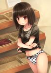  :o akemiho_tabi_nikki black_hair bow bow_panties changing_room collarbone fukube_tamaki kouno_hikaru looking_at_viewer navel panties polka_dot polka_dot_panties red_eyes short_hair solo underwear undressing white_panties 