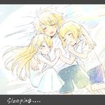  1girl 2boys arc_system_works artist_request blazblue blazblue:_calamity_trigger blonde_hair brother_and_sister brothers child dress family hand_holding kisaragi_jin long_hair multiple_boys ragna_the_bloodedge saya_(blazblue) shirt short_hair siblings sleeping susu_(susuhako) white_dress white_shirt younger 