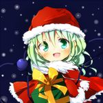  green_eyes green_hair hat komeiji_koishi lowres santa_costume santa_hat short_hair snowing solo touhou tsukikusa 