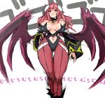  1girl bare_shoulders breasts choker curvy demon_girl detached_sleeves female highleg horns kumakuma la_pucelle large_breasts long_hair maou_prier navel nippon_ichi pantyhose pink_eyes pink_hair prier solo standing succubus thigh_gap wings 