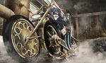  akaikitsune blue_hair goggles motorcycle original yellow_eyes 