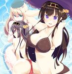  all_fours ass atago_(kantai_collection) bikini black_hair blonde_hair breasts brown_hair cleavage green_eyes hairband haruna_(kantai_collection) hat highres hujikok kantai_collection kongou_(kantai_collection) large_breasts long_hair multiple_girls purple_eyes red_eyes swimsuit water 