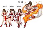  2013 breasts brown_hair bula dated evolution fatal_fury fire large_breasts ponytail shiranui_mai white_background 