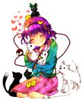  animal animal_hug bird bunny chick dog hairband kaenbyou_rin kaenbyou_rin_(cat) komeiji_satori reiuji_utsuho reiuji_utsuho_(bird) seiza short_hair sitting smile touhou tsukikusa 