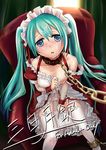  ankle_cuffs aqua_hair bdsm blue_eyes bondage bound breasts chain chair collar cover cover_page cum cum_on_body cum_on_breasts cum_on_upper_body doujin_cover dress facial garter_straps hatsune_miku highres leash long_hair maid maid_headdress medium_breasts open_mouth panties restrained sitting solo thighhighs twintails underwear very_long_hair vocaloid white_legwear yuunagi_show 