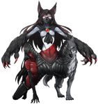  animal_ears black_hair brown_hair claws commentary_request elbow_gloves full_body gloves imaizumi_kagerou long_hair mazeran muzzle paws persona red_eyes red_skin tail thighhighs touhou transparent_background werewolf wolf wolf_ears wolf_tail 