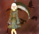  bicolored_eyes dress ravens scythe short_hair skull white_hair wings 