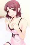  bare_shoulders breasts brown_eyes brown_hair cleavage dress jewelry large_breasts looking_at_viewer open_mouth original ring smile solo totokichi 