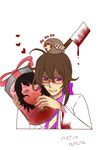  1boy bird blood brown_hair dual_persona glasses guro hatoful_boyfriend hatoful_kareshi iwamine_shuu personification pigeon purple_eyes 