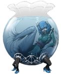  blue_hair fishbowl full_body mazeran mermaid monster_girl persona red_eyes short_hair snorkel tail touhou transparent_background wakasagihime 