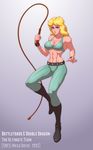  1girl abs arc_system_works battletoads_&amp;_double_dragon blonde_hair breasts copyright_name double_dragon highres josef_axner large_breasts long_hair midriff muscle pixiv_manga_sample resized solo whip 
