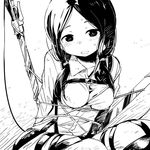  belt blush bound cable collarbone greyscale long_sleeves mina_carolina monochrome open_mouth restrained shingeki_no_kyojin short_hair short_twintails solo sweat sword thigh_strap twintails uniform watarai_keiji weapon 