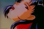  90s animated animated_gif blush clothed_sex drooling katsuragi_misato moaning neon_genesis_evangelion oldschool saliva sex sexually_suggestive tongue tongue_out 