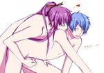  all_fours anal arm arms artist_request bare_shoulders blue_hair closed_eyes cum doggystyle handjob heart kaito kamui_gakupo kiss leg_grab legs long_hair male_focus moaning multiple_boys nude open_mouth penis ponytail purple_hair sex short_hair shoulder_kiss simple_background tears translated vocaloid white_background yaoi 