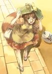  alcohol blush bottle breasts brown_eyes brown_hair futatsuiwa_mamizou glasses hat leaf leaf_on_head medium_breasts nakajimayou pince-nez raccoon_tail sake short_hair skirt smile tail touhou 