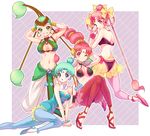  amazons_quartet bikini_top bindi bishoujo_senshi_sailor_moon blue_eyes blue_hair blue_legwear blue_leotard bow breasts cerecere_(sailor_moon) choker cleavage ear_covers earrings flower full_body green_eyes green_hair hair_bow hair_bun hair_flower hair_ornament hair_rings jewelry junjun_(sailor_moon) kneeling leggings leotard long_hair looking_back medium_breasts midriff multi-tied_hair multiple_girls navel pallapalla_(sailor_moon) pants pink_background pink_eyes pink_hair pink_legwear red_eyes red_hair red_legwear shoes short_hair sitting smile sora_(pikasora) twintails vesves_(sailor_moon) wrist_cuffs yellow_bow 