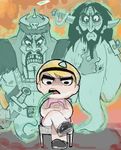  1girl 2boys beard blonde_hair cartoon_network facial_hair genghis_khan&lrm; genghis_khanâ€ž ghost grigori_rasputin gunshot mandy multiple_boys mustache possessed sword the_grim_adventures_of_billy_&amp;_mandy weapon 