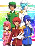  4boys :d aijima_cecil armband bad_id bad_pixiv_id beret black_hair blue_eyes blue_hair brown_hair cosplay gloves green_eyes hat hijirikawa_masato ittoki_otoya mikaze_ai military military_uniform mole multiple_boys nanami_haruka open_mouth red_eyes red_hair short_hair smile suzumiya_haruhi_no_yuuutsu the_day_of_sagittarius uniform uta_no_prince-sama uta_no_prince-sama_maji_love_2000_percent yellow_eyes 