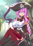  bad_id bad_pixiv_id blue_eyes breasts character_request hat highres large_breasts long_hair open_mouth pirate_hat purple_hair shiroie_mika sitting smile solo venus_blood very_long_hair 