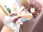  1girl apron brown_eyes brown_hair kitchen lisianthus long_hair looking_at_viewer pointy_ears shuffle! smile 