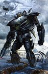  artist_request australia blade bridge city cloud corpse damaged helicopter kaijuu mecha monster no_humans official_art pacific_rim production_art realistic science_fiction striker_eureka sydney sydney_harbour_bridge sydney_opera_house tail water 