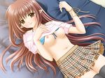  1girl bed breasts brown_hair game_cg lisianthus long_hair lying nipples shuffle! skirt solo 