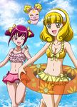  :d ;d ass_visible_through_thighs barefoot bikini bikini_skirt blonde_hair bow breasts candy_(smile_precure!) cleavage cloud day double_bun eyelashes frilled_bikini frills hairband hanzou hoshizora_miyuki innertube kise_yayoi medium_breasts multiple_girls navel ocean one_eye_closed open_mouth outdoors pink_bow pink_eyes pink_hair precure short_hair sky smile smile_precure! sparkle swimsuit thigh_gap transparent water white_hairband yellow_eyes 