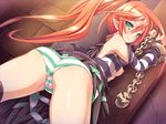  against_wall akuma_de_oshioki! arched_back aria_(akuma_de_oshioki!) ass bdsm black_wings blade_(galaxist) blush bondage bound breasts cameltoe chain chained chained_wrists elf game_cg green_eyes long_hair looking_back nipples orange_hair panties pointy_ears ponytail prison_clothes restrained shiny shiny_skin slave small_breasts solo striped striped_panties sweat underboob underwear very_long_hair wings 