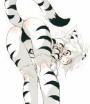  anthro barefoot bent_over cotora domestic_cat felid feline felis female fur fuurin_rei kemono looking_back mammal markings solo stripes 