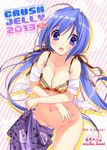  blue_hair blush bottomless bra breasts cleavage collarbone d: hair_ribbon long_hair low_twintails medium_breasts navel open_clothes open_mouth open_shirt original piyodera_mucha plaid plaid_bra purple_eyes ribbon shirt skirt skirt_removed solo tears twintails underwear undressing 