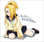  1boy blonde_hair blue_eyes crossdressing deidara lowres naruto naruto_shippuuden school_uniform trap 