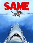  cat jaws_(film) nichijou no_humans ocean parody sakamoto_(nichijou) shark swimming teeth 