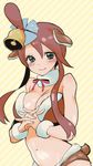  bare_shoulders bell blue_eyes brown_hair chorimokki fuuro_(pokemon) hair_ornament pokemon solo 