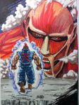  1boy capcom colossal_titan crossover epic from_behind giant gouki shingeki_no_kyojin size_difference street_fighter teeth 