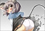  animal_ears ass back blush capelet dress embarrassed grey_background grey_dress grey_hair leaning_forward looking looking_at_viewer looking_back mepikari mouse_ears mouse_tail nazrin open_mouth panties polka_dot polka_dot_background red_eyes short_hair solo sweatdrop tail torn_clothes torn_dress touhou underwear white_panties 