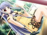  1girl blue_hair bow demon dress game_cg long_hair nerine playground pointy_ears shuffle! swing 