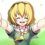  bad_id bad_pixiv_id blonde_hair closed_eyes dress flat_chest hairband happy_state higurashi_no_naku_koro_ni houjou_satoko hug incoming_hug nyamota sailor_dress solo 